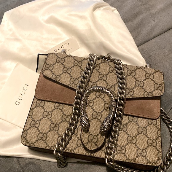 Authentic GUCCI:Beige GG Supreme Canvas & Suede Mini Dionysus Shoulder - Picture 1 of 8